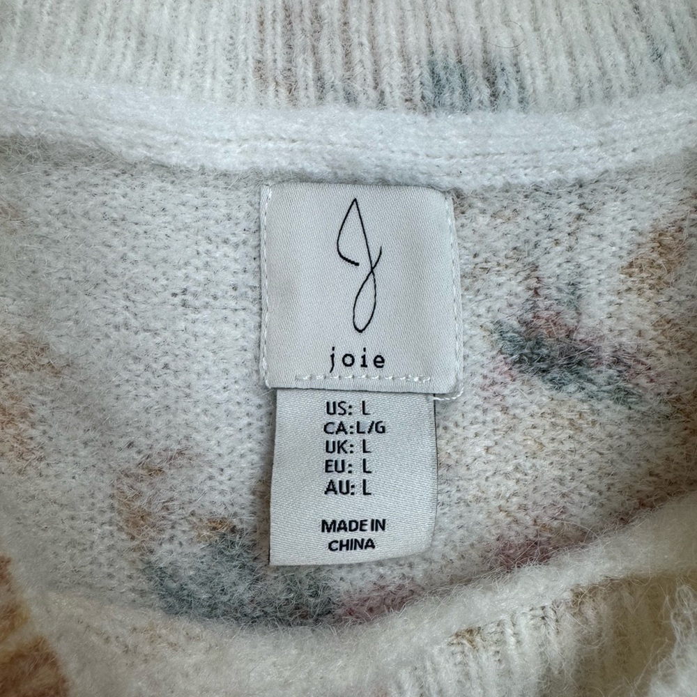 Joie Women’s Floral Cottagecore Creamy White Short Sleeve Knit Sweater Botanical - Picture 4 of 6